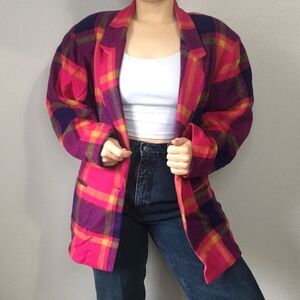 ADOLFO International • Pink Checkered Blazer with Shoulder Pads Size M